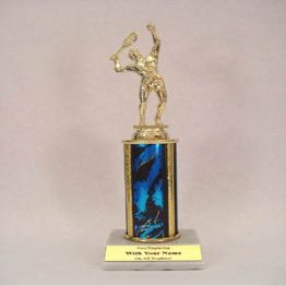 10 Inch Quick Ship Single Column Trophy: Male Tennis Figure, Green Column (Includes Free Engraving)