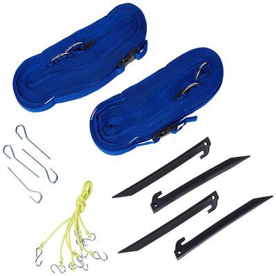 Park & Sun Sports Adjustable Outdoor Volleyball Boundary Webbing with Ground Stakes: 1" Wide Court Line Marker, Blue (BC-Web-A)