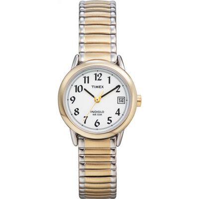 Timex Women's Easy Reader 25mm Watch Two-Tone Case White Dial with Extra-Long Two-Tone Expansion Band