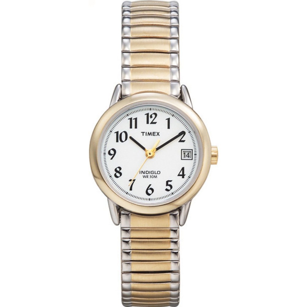 Timex Women's Easy Reader 25mm Watch Two-Tone Case White Dial with Extra-Long Two-Tone Expansion Band
