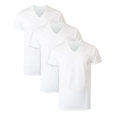 Hanes mens Tagless Cotton V-neck Multiple Pack and Color Undershirt, White - 3 Pack, Large US