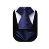 HISDERN Plaid Blue Tie Handkerchief Woven Classic Men's Necktie & Pocket Square Set,Navy Blue,One Size view 1