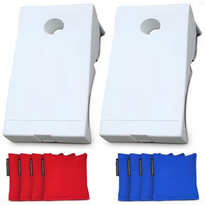 Driveway Games Cornhole Yard Game Set with 2 Target Boards and 8 Bean Bags, White - Indoor and Outdoor Family Activity for Beach, Lawn, Picnic, and Backyard
