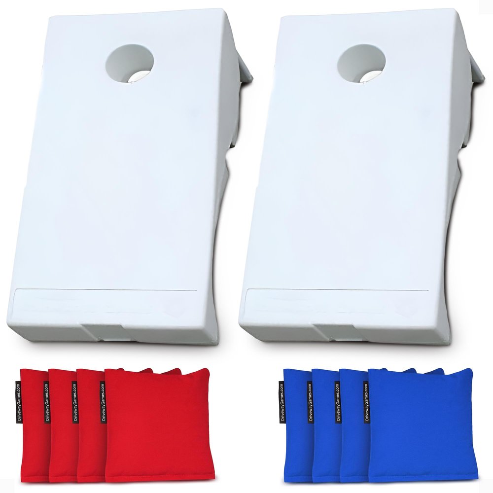 Driveway Games Cornhole Yard Game Set with 2 Target Boards and 8 Bean Bags, White - Indoor and Outdoor Family Activity for Beach, Lawn, Picnic, and Backyard