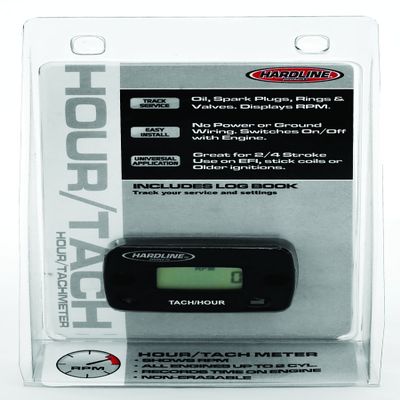 Hardline Products USA HR-8061-2 Inductive Hour Meter & Tachometer - Waterproof RPM Gauge for 1-2 Cylinder Gas Engines - Fits Dirt Bikes, ATVs, Outboards & Generators - HR-8061-2