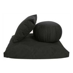 Buckwheat Zafu, Zabuton and Support Meditation Cushion Set (3pc), Black