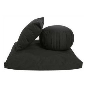 Buckwheat Zafu, Zabuton and Support Meditation Cushion Set (3pc), Black