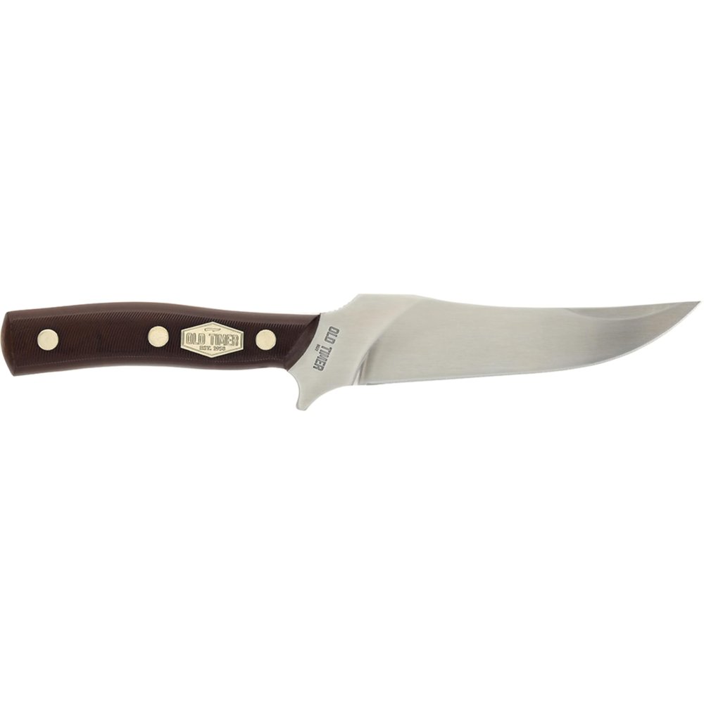 Old Timer 15OT Deerslayer 10.5in High Carbon S.S. Full Tang Fixed Blade Knife with 5.6in Clip Point Blade, Black Sawcut Handle, and Leather Belt Sheath for Hunting, Camping, Skinning, EDC, and Outdoor