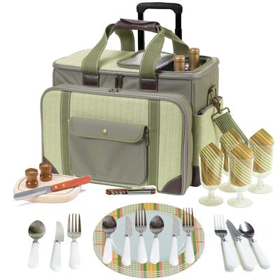 Picnic at Ascot- Original Insulated Picnic Cooler on Wheels with Service for 4- Designed & Assembled in the USA