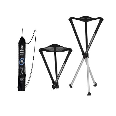 Walkstool - Comfort Model - Black and Silver - 3 Legged Folding Stool in Aluminium - Height 18" to 30" - Maximum Load 440 to 550 Lbs - Made in Sweden