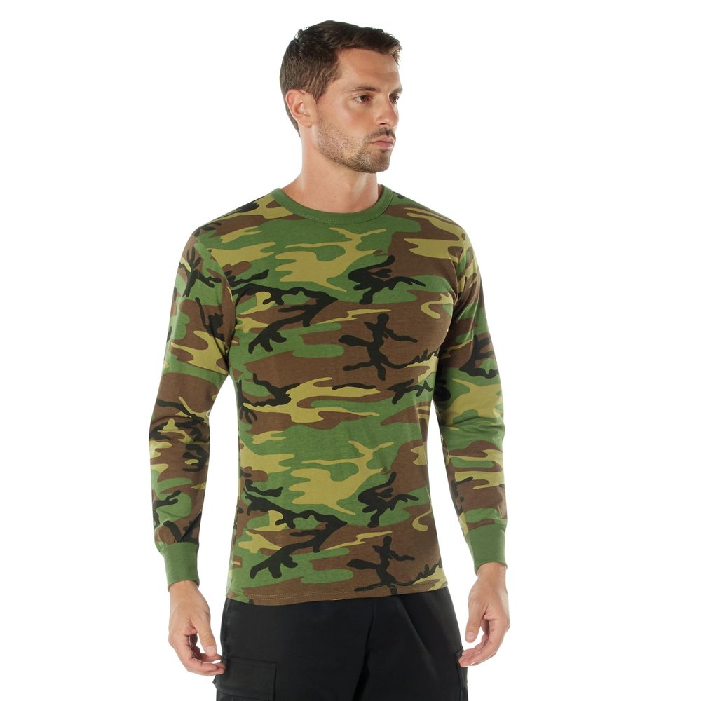 Rothco Long Sleeve Color Camo T-Shirt - Comfortable Tee for Outdoor Adventure, Woodand Camo, Medium