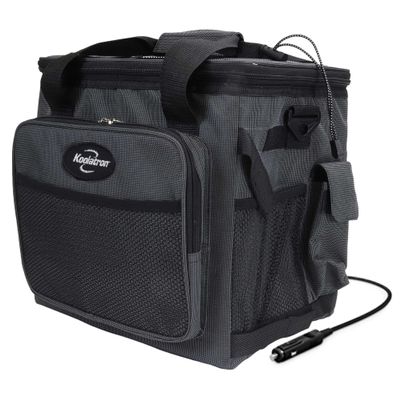 Koolatron Electric Portable Cooler Plug in 12V Car Cooler Bag, 26 qt (25 L) Black/Gray Soft-Sided Portable Car Fridge w/DC Power Cord, Adjustable Shoulder Strap, Cord Storage, Road Trip