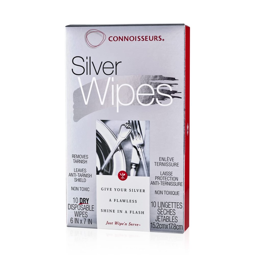 Connoisseurs Silver Cleaner Wipes for Sterling Silver Jewelry and Tableware - 10 Pack - Dry and Disposable - Remove and Prevent Tarnish