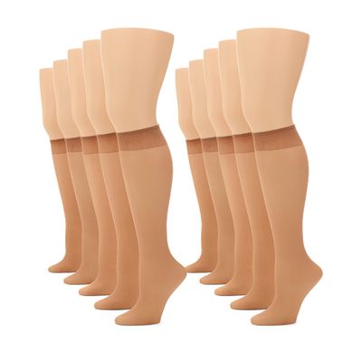 No nonsense Women's Sheer Knee High Value Pack with Comfort Top, Tan - 10 Pair Pack, Regular