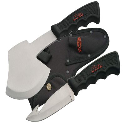 Rite Edge 2-Piece Hunting Knife and Hatchet Set  Stainless Steel Gut Hook and Survival Axe with Nylon Sheath for Camping, Hiking, and Outdoors