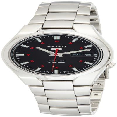 Seiko Men's 5' Japanese Automatic Stainless Steel Casual Watch, Color: Black dial (Model: SNK617)