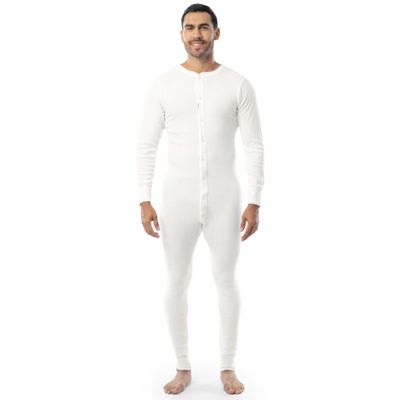 Indera Men's Cotton Rib Knit Union Suit, White, Medium