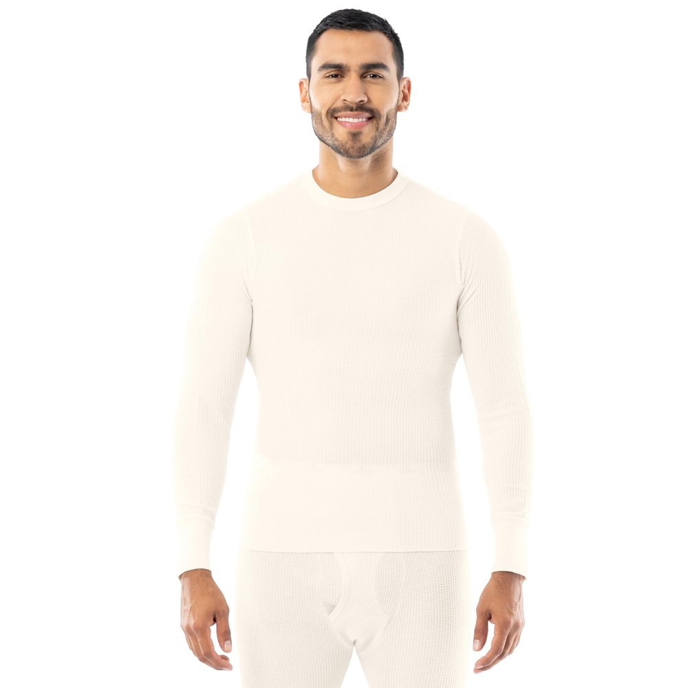 Indera Men's Traditional Waffle Thermal Underwear Long Sleeve Shirt, Natural, Medium