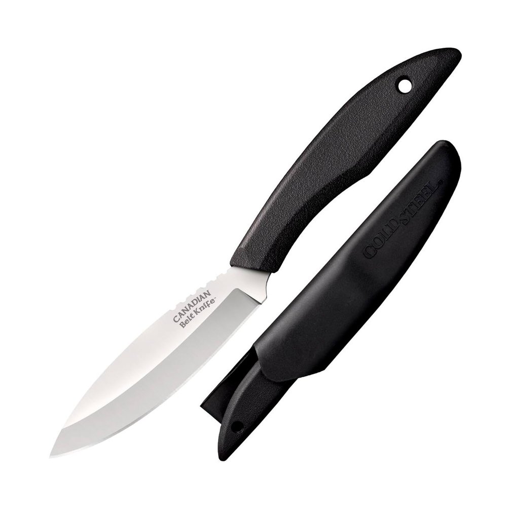 Cold Steel Canadian Belt 4" German 4116 Stainless Steel Fixed Blade Drop Point Outdoor Hunting Utility Knife, 4.5" High Impact Polypropylene Handle, Durable Secure-Ex Sheath Included
