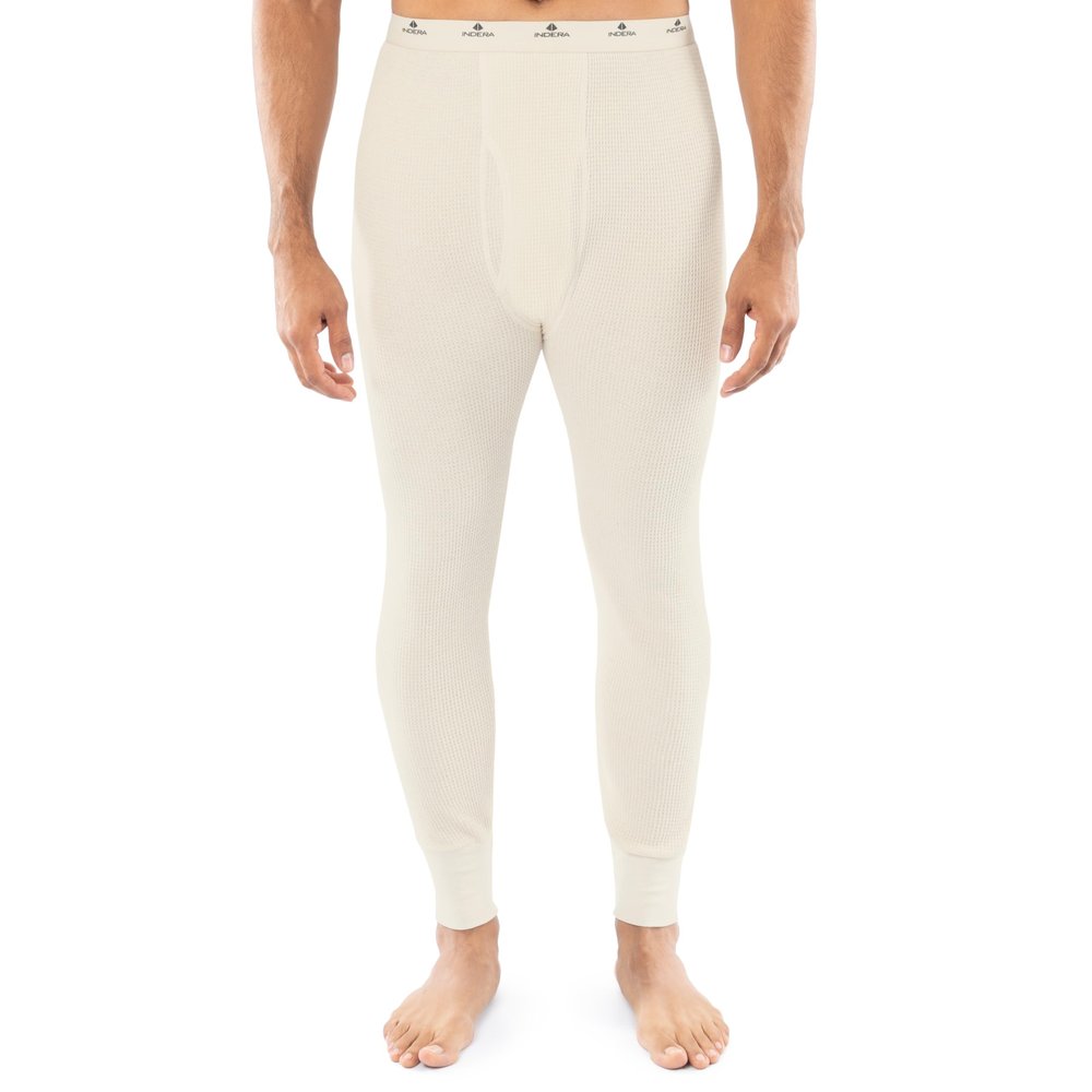 Indera Men's Heavyweight Cotton Waffle Long Johns Thermal Underwear Bottom, Natural, Medium