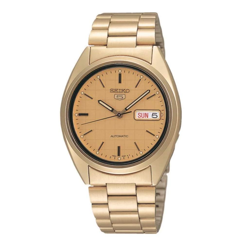 Seiko Men's SNXL72 Seiko 5 Automatic Gold-Tone Stainless Steel Bracelet Watch with Patterned Dial