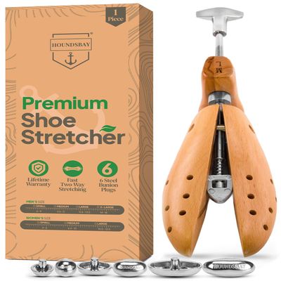 HOUNDSBAY Shoe Stretcher, Bulldog Premium Professional 2-way Wooden Shoe Stretcher for Men, Shoe Widener & Stretcher for Men with Wide Feet