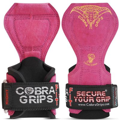 Cobra Grips PRO Weight Lifting Gloves Heavy Duty Straps Alternative to Power Lifting Hooks for Deadlifts with Built in Adjustable Neoprene Padded Wrist Wrap Support Bodybuilding (FIT Red Leather)