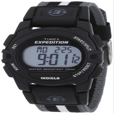 Timex Unisex Expedition Digital CAT 33mm Watch  Black Case with Black & Gray Striped Fabric Strap