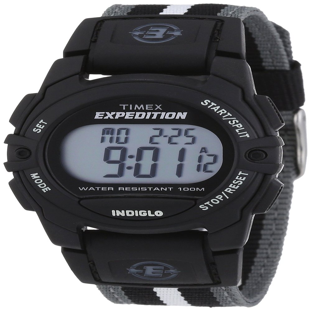 Timex Unisex Expedition Digital CAT 33mm Watch Black Case with Black & Gray Striped Fabric Strap