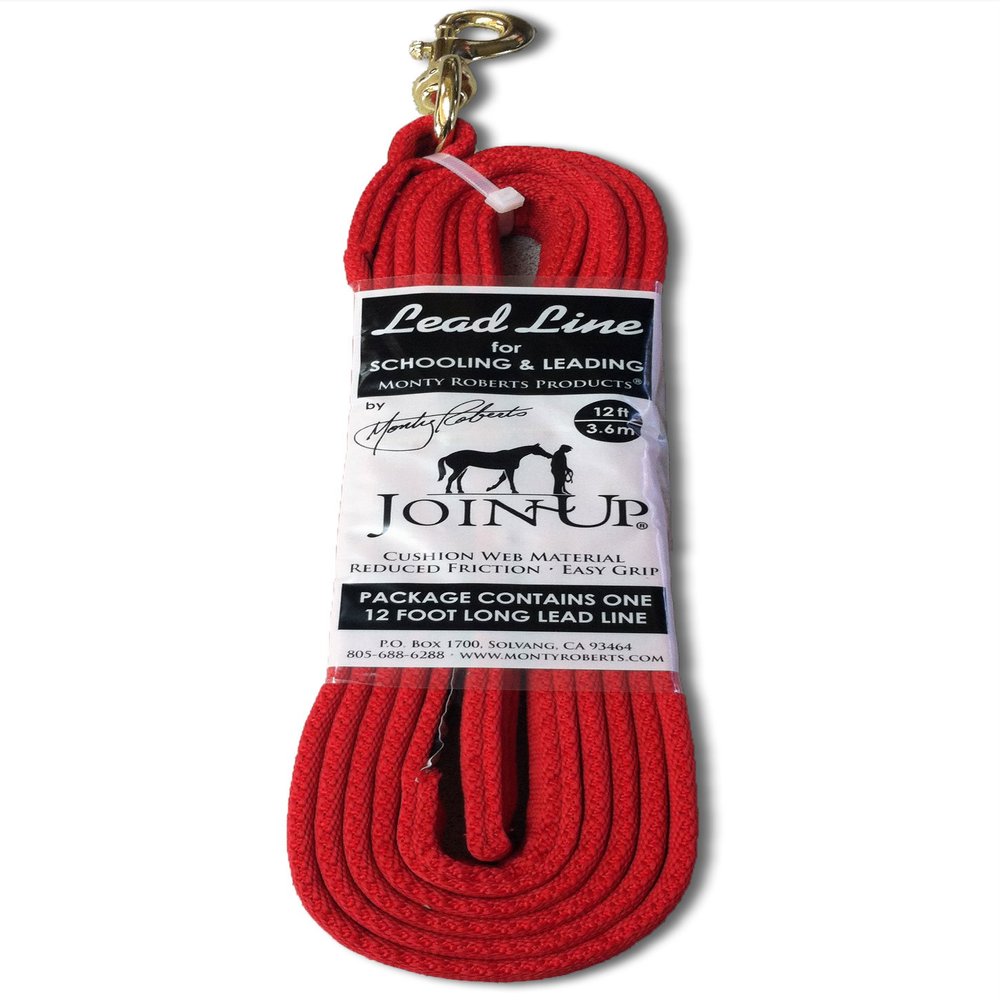 Monty Roberts 12ft Red Lead Line Rope with Brass Snap - Soft, Durable, Comfortable Grip for Training, Groundwork, and Trail Riding - Ideal for All Equestrians and Horse Enthusiasts!