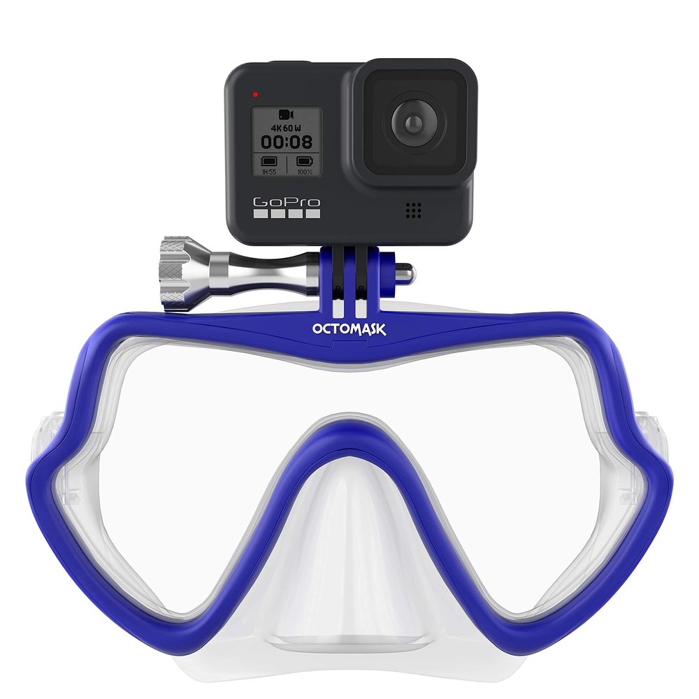 OCTOMASK - Frameless Dive Mask w/Mount for All GoPro Hero Cameras for Scuba Diving, Snorkeling, Freediving (Blue)