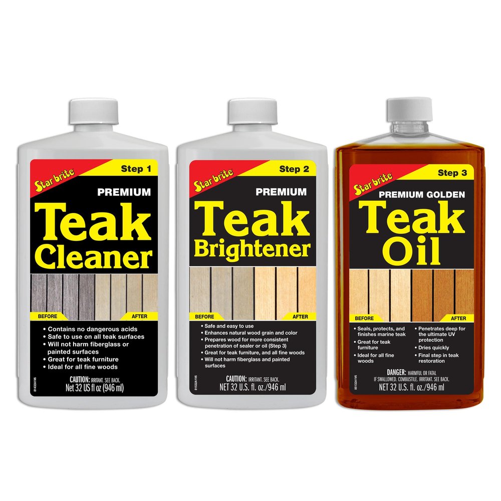STAR BRITE Teak Kit - Restore Decks, Patio, Outdoor Furniture, Boats & Fine Wood - Marine Grade Teak Cleaner & Brightener Set With Premium Golden Teak Oil Finish - Renew, Refinish & Protect (081202)