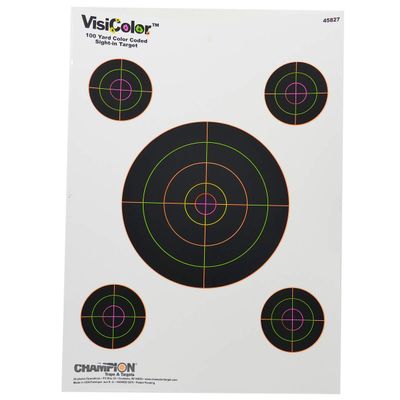 Champion Traps and Targets VisiColor Sight-In Target with 4 Extra Bulls (Pack of 10)
