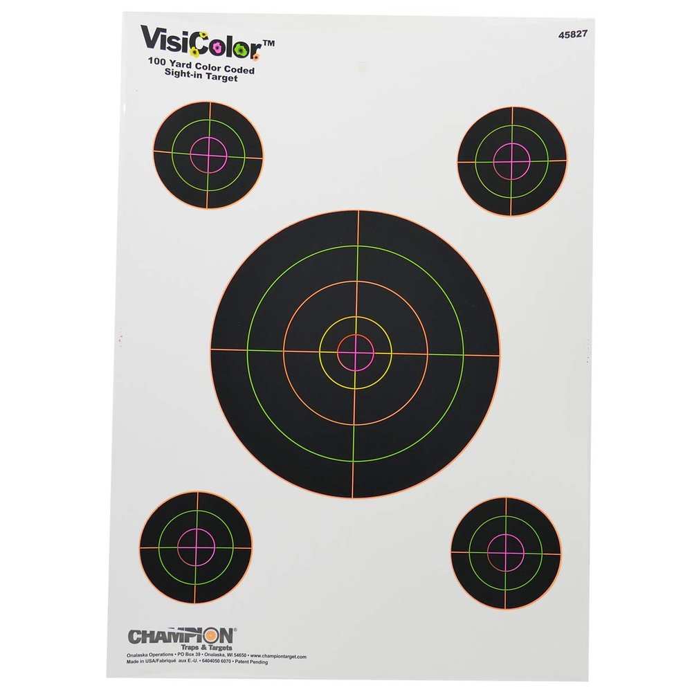 Champion Traps and Targets VisiColor Sight-In Target with 4 Extra Bulls (Pack of 10)