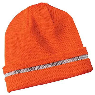 Safety Beanie Cap with Reflective Stripe, Color: Orange, Size: One Size