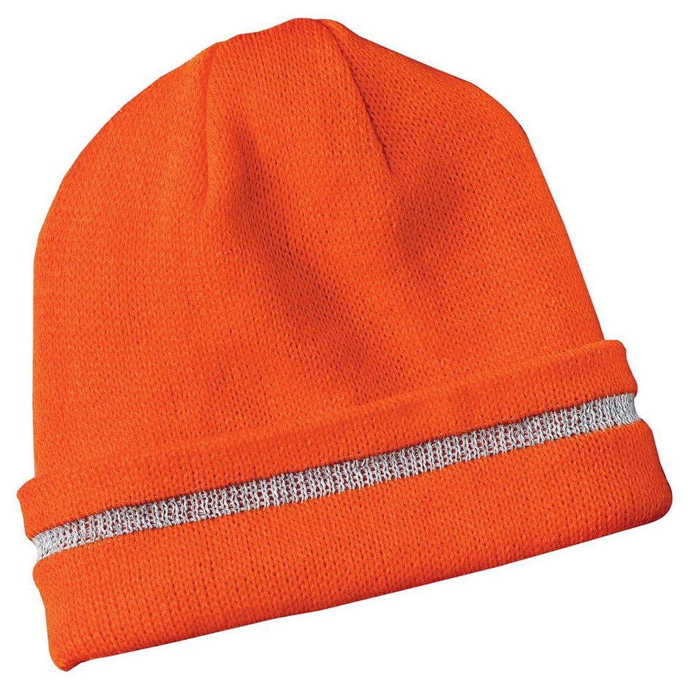 Safety Beanie Cap with Reflective Stripe, Color: Orange, Size: One Size