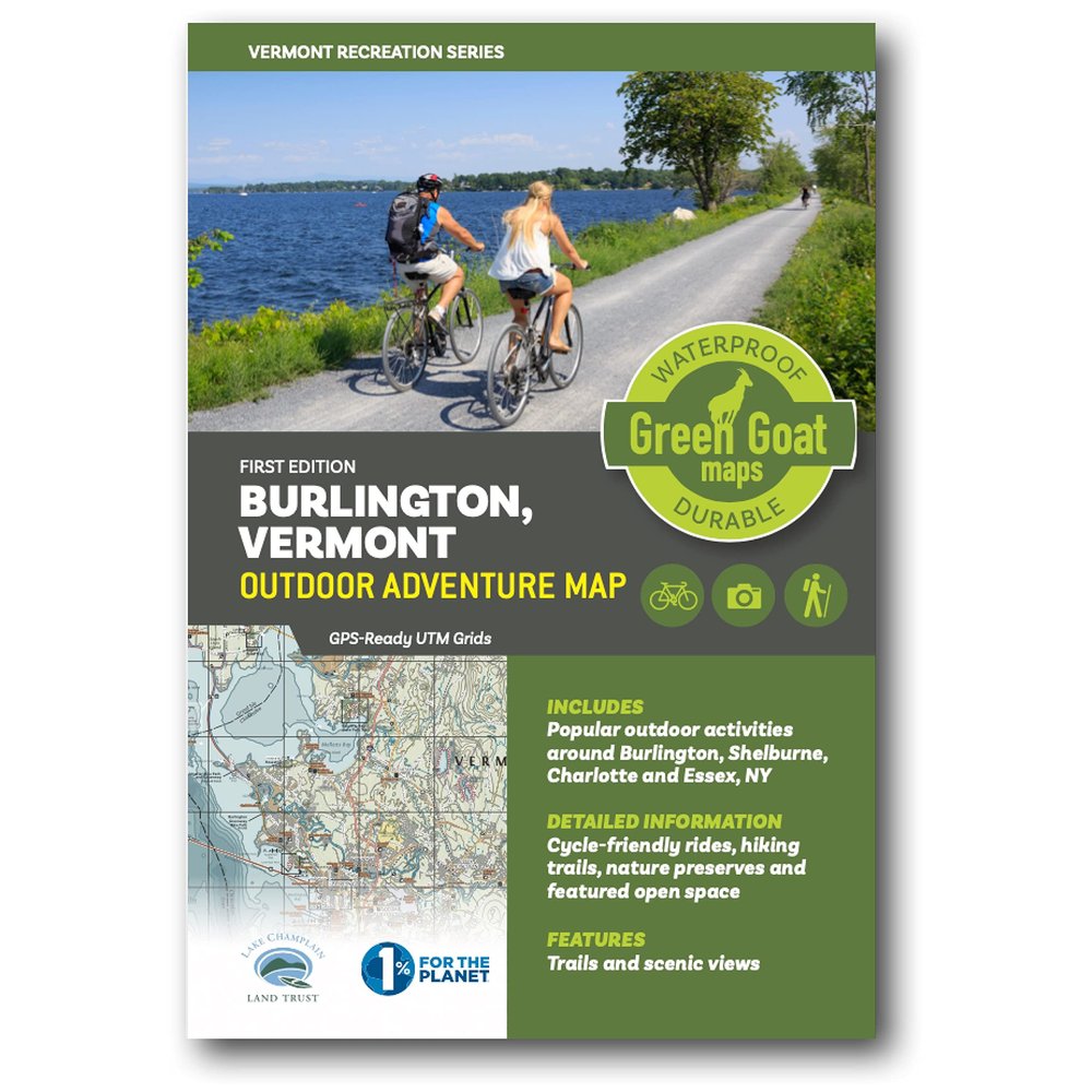 Burlington Vermont Outdoor Adventure Map | Burlington Hiking Map | Hiking trails of Shelburne, VT and Essex, NY | Durable, Waterproof & Tear Resistant