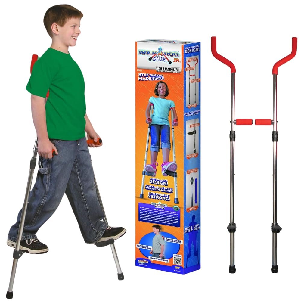Geospace Original Walkaroo JR. Aluminum Lightweight Stilts with Ergonomic Design for Kids Outdoor/Indoor Active Play and Exercise (110 Lbs Max Weight)