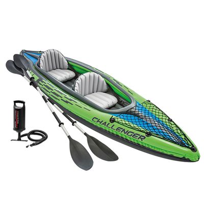 INTEX Challenger Inflatable Kayak Series: Includes Deluxe 86in Kayak Paddles and High-Output Pump  SuperStrong PVC  Adjustable Seat with Backrest  Removable Skeg  Cargo Storage Net