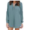 Buildhigh Women Plus Size Chiffon Pleated Solid Color T Shirts Vogue Tops Blouse Peacock Blue L view 1