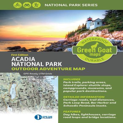 Acadia National Park Outdoor Adventure Map by Green Goat Maps | Single Acadia National Park Waterproof Trail Map