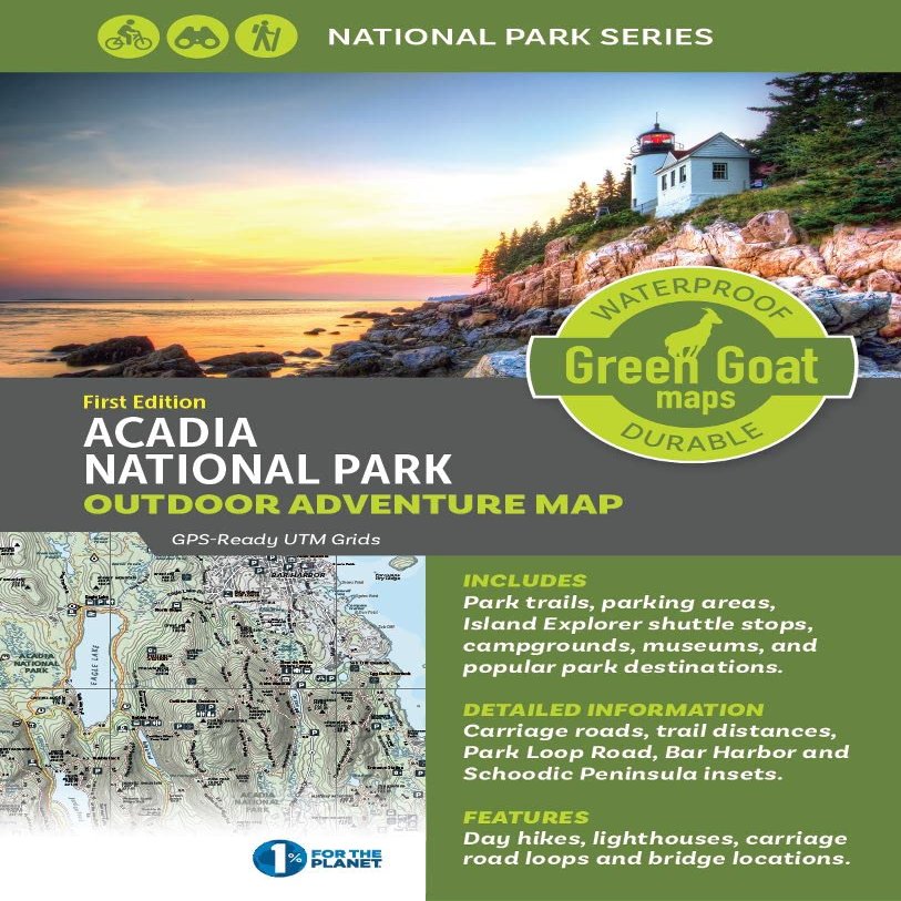 Acadia National Park Outdoor Adventure Map by Green Goat Maps | Single Acadia National Park Waterproof Trail Map