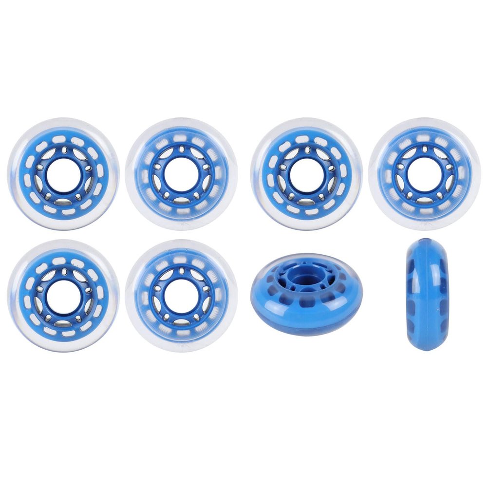 Player's Choice Roller Hockey Wheels Indoor 68mm 78A Soft Inline Skate Clear/Blue 8 Pack