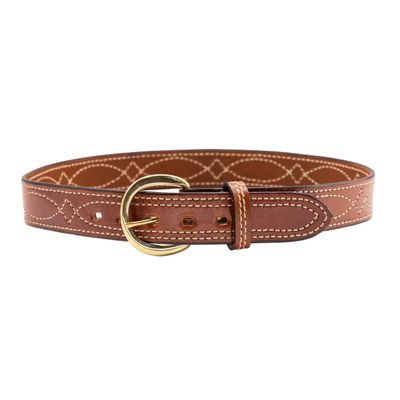 Bianchi B12 Fancy Stitched Belt, 1.5" Width, Tan Finish, Brass Buckle, SZ38