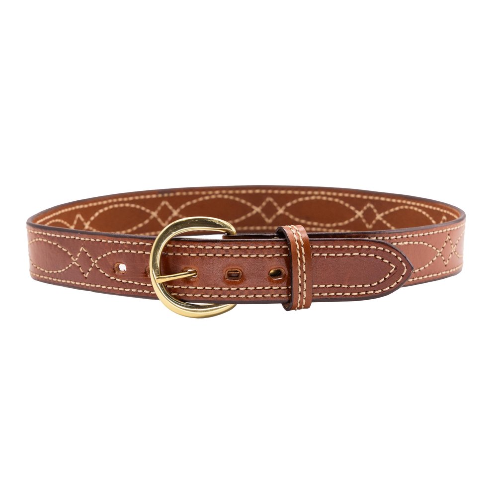 Bianchi B12 Fancy Stitched Belt, 1.5" Width, Tan Finish, Brass Buckle, SZ38