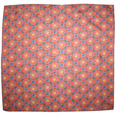 Royal Silk Elegant Red Gold Cathedral Print Silk Handkerchief Rich Arabesque Design 100% Silk - Large 16 Square