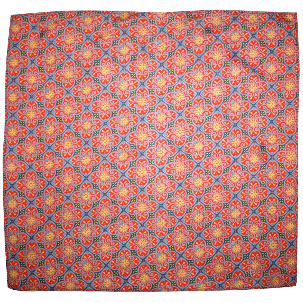 Royal Silk Elegant Red Gold Cathedral Print Silk Handkerchief Rich Arabesque Design 100% Silk - Large 16 Square