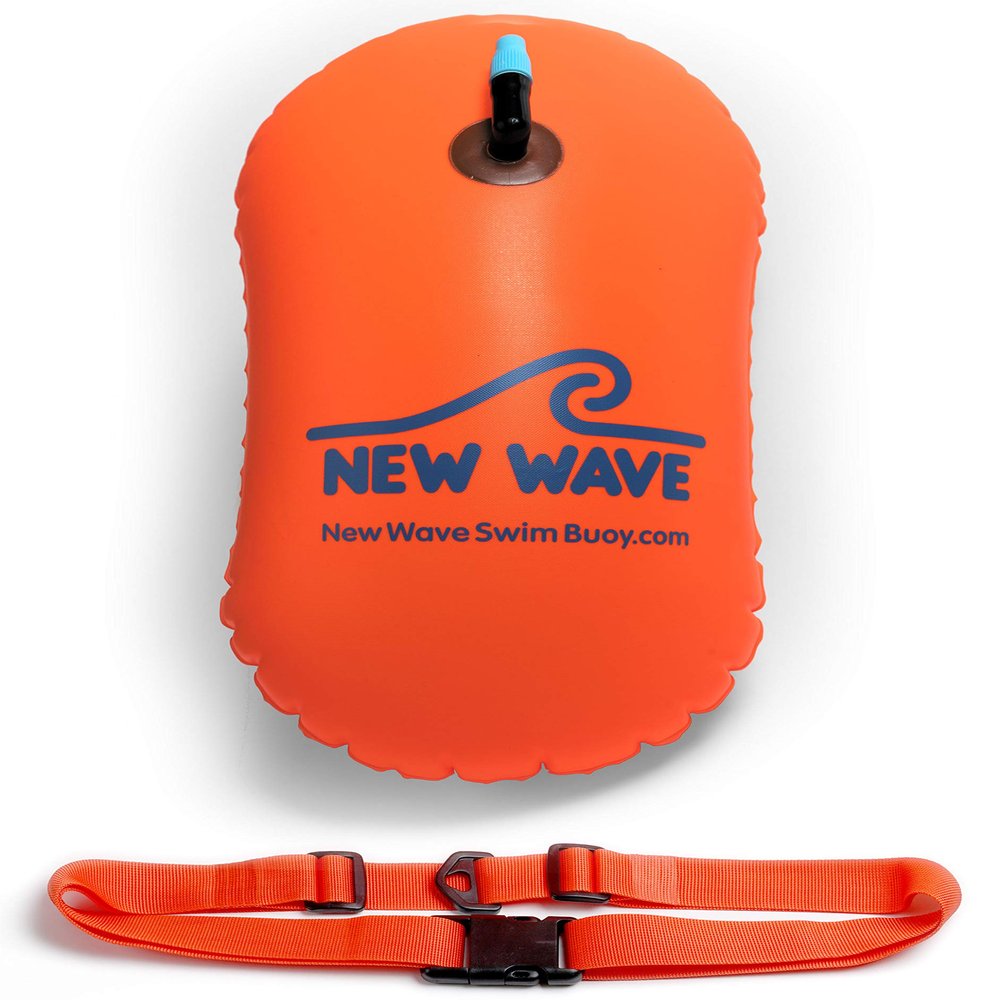 New Wave Swim Bubble for Open Water Swimmers and Triathletes - Swim Safety Buoy Float (Orange)