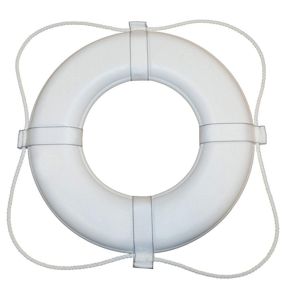 Taylor Made Vinyl Coated Foam Life Ring with White Grab Lines, White (20")  Puncture, tear, scuff-resistant  United States Coast Guard approved for commercial and recreational use  2020122283
