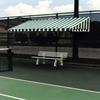 BuyBocceBalls Listing for Har-Tru - Bocce/Tennis Court - Cover Canopy and Cabana 4' x 10' Forest Green with White Stripes, Includes framing view 1